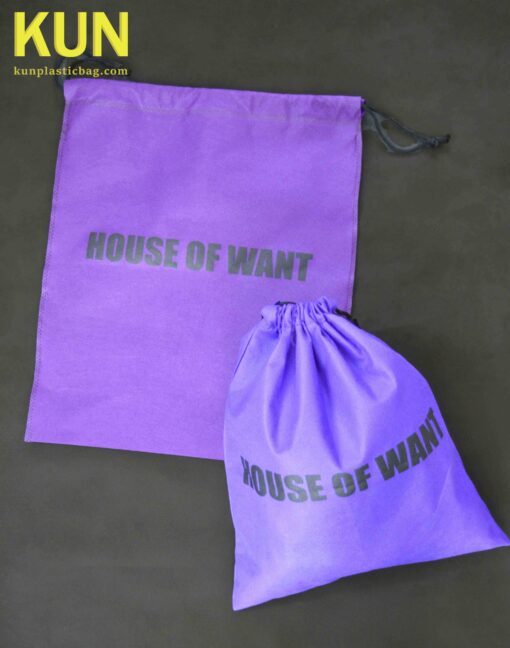 Purple drawstring non-woven bag